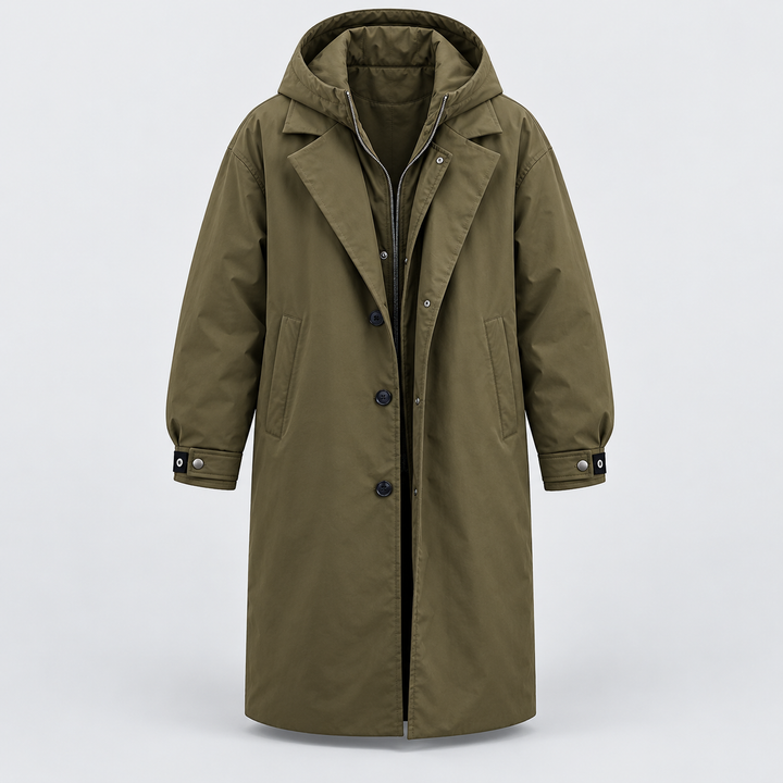 Anders | Lang Isoleret Trenchcoat til Mænd med Hætte