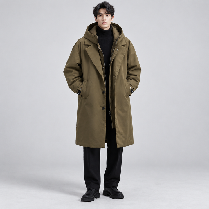 Anders | Lang Isoleret Trenchcoat til Mænd med Hætte