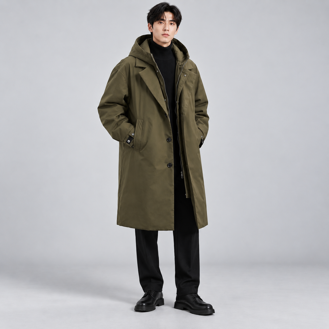 Anders | Lang Isoleret Trenchcoat til Mænd med Hætte