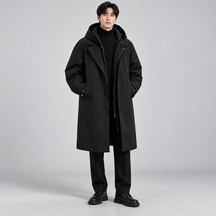 Anders | Lang Isoleret Trenchcoat til Mænd med Hætte