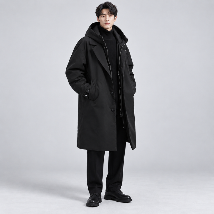 Anders | Lang Isoleret Trenchcoat til Mænd med Hætte
