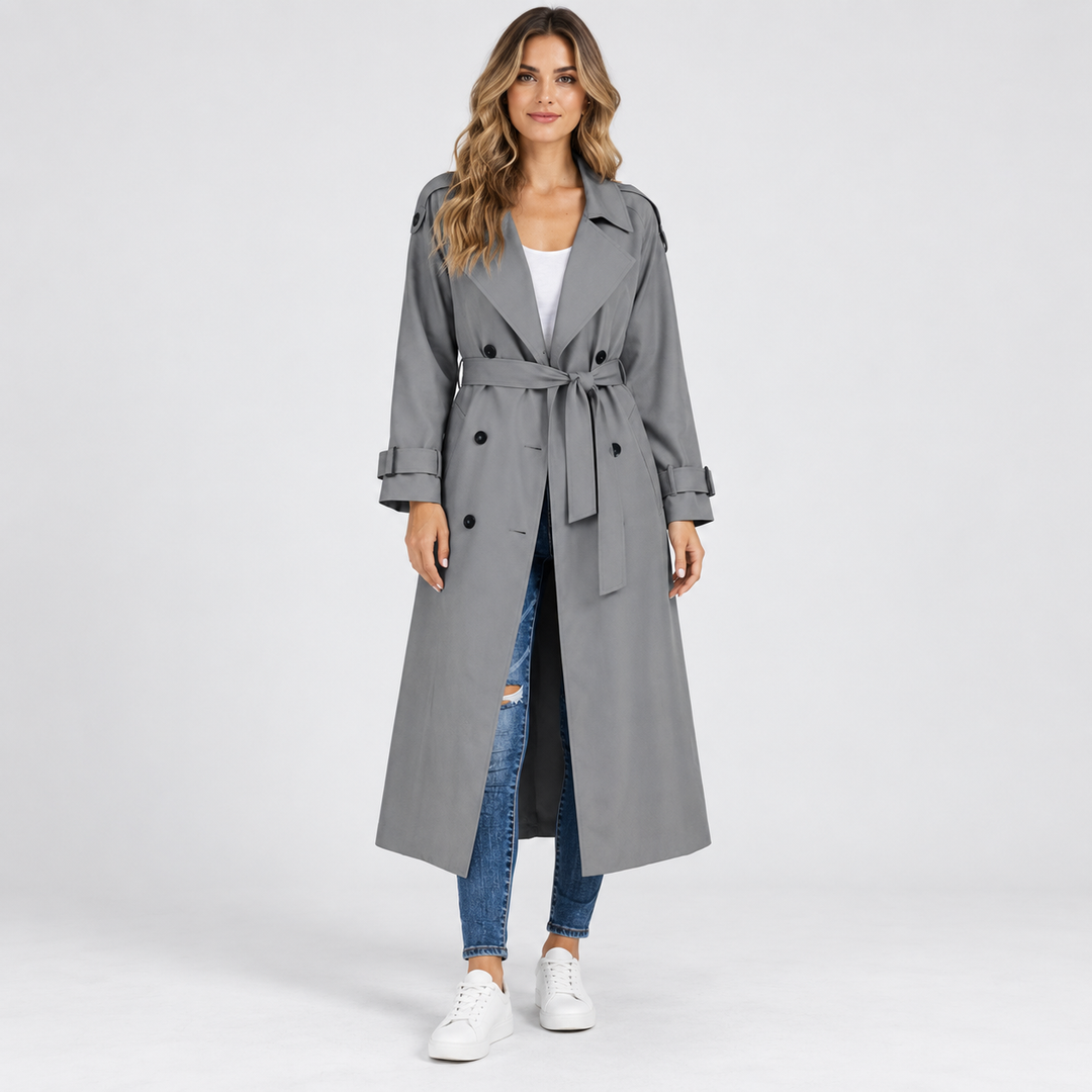 Clara | Lang Trenchcoat til Kvinder med Reverskrave og Bælte
