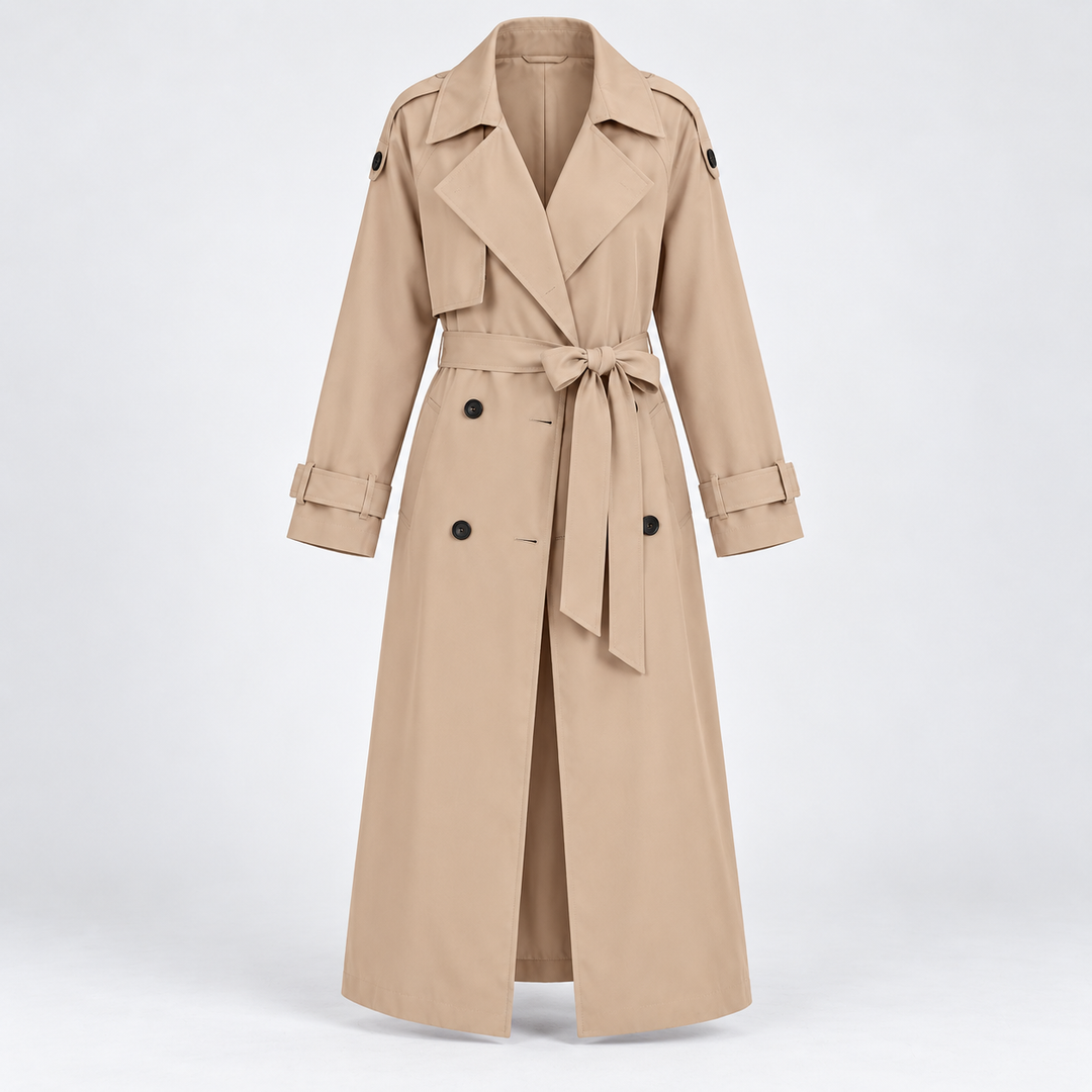 Clara | Lang Trenchcoat til Kvinder med Reverskrave og Bælte