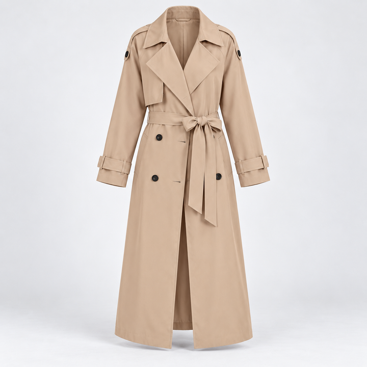 Clara | Lang Trenchcoat til Kvinder med Reverskrave og Bælte