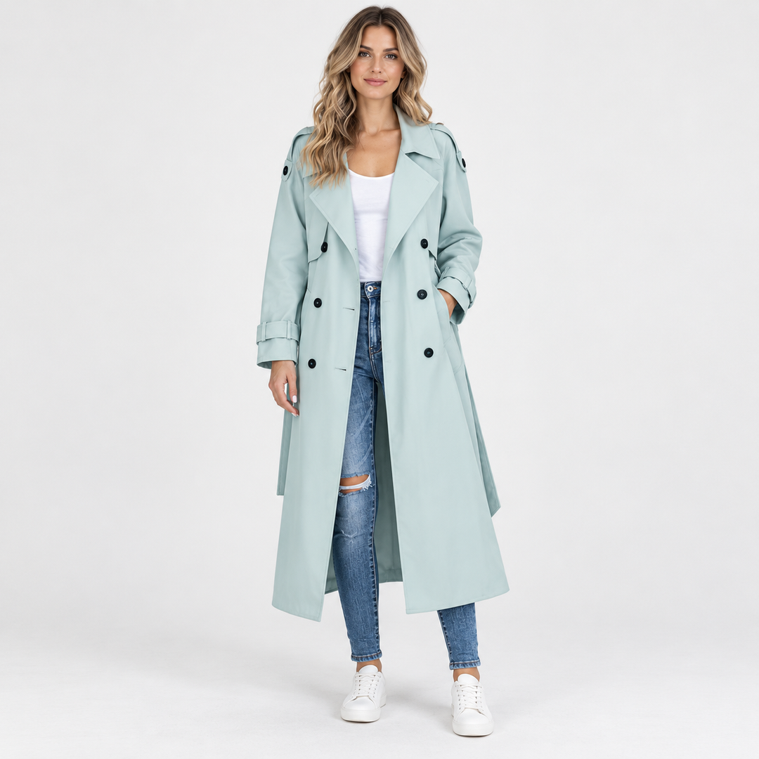 Clara | Lang Trenchcoat til Kvinder med Reverskrave og Bælte
