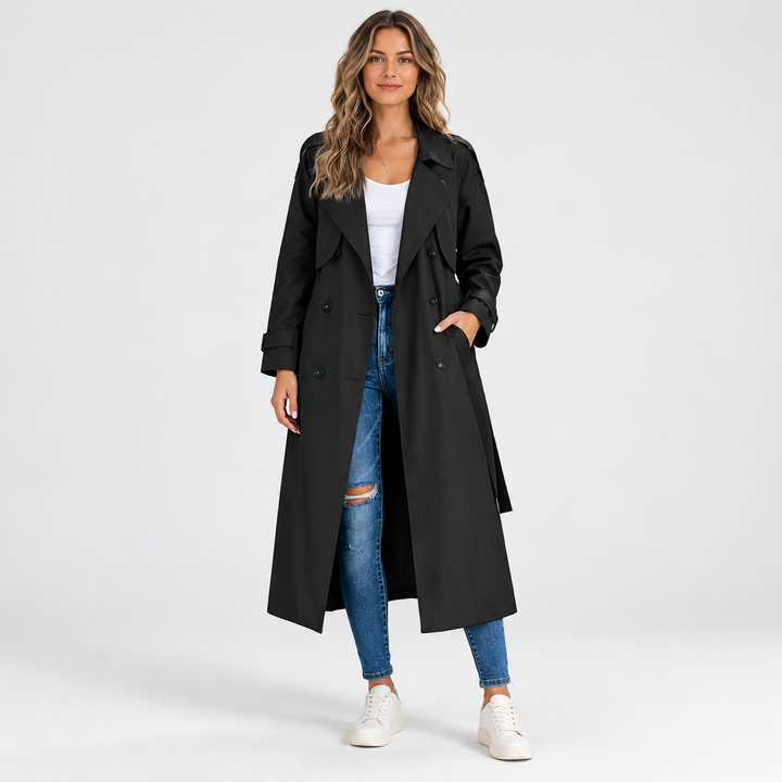 Clara | Lang Trenchcoat til Kvinder med Reverskrave og Bælte