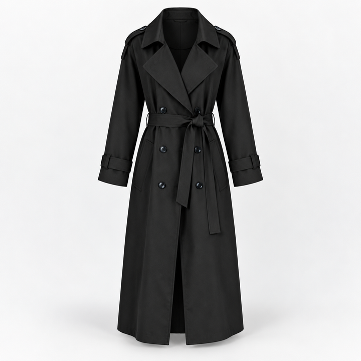 Clara | Lang Trenchcoat til Kvinder med Reverskrave og Bælte
