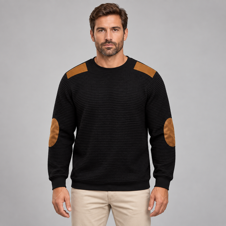 Emil | Waffle-Strikket Sweatshirt til Mænd med Patchdetaljer