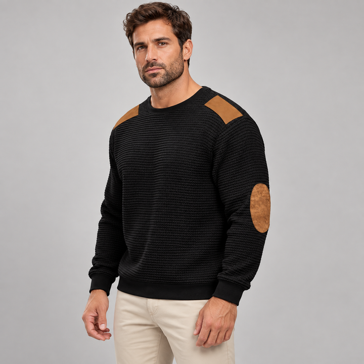 Emil | Waffle-Strikket Sweatshirt til Mænd med Patchdetaljer