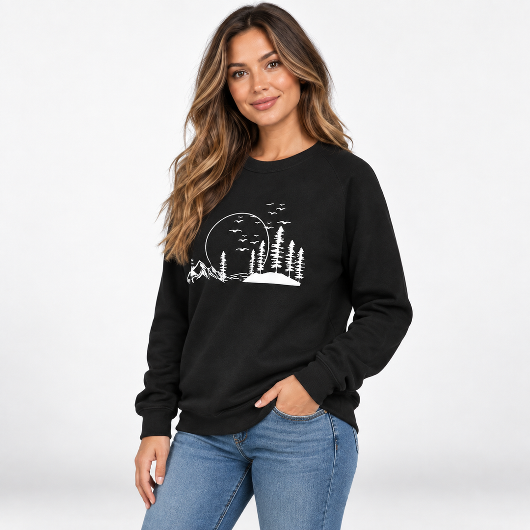 Frida | Sweatshirt til Kvinder med Rund Hals og Naturprint