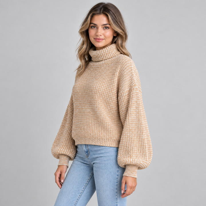 Ida | Oversized Rullekravesweater til Kvinder med Ribbede Manchetter og Kant