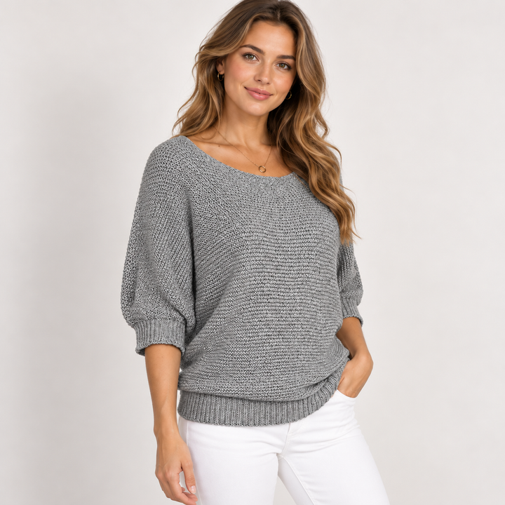 Ingrid | Chunky Strikpullover til Kvinder med Halvlange Ærmer