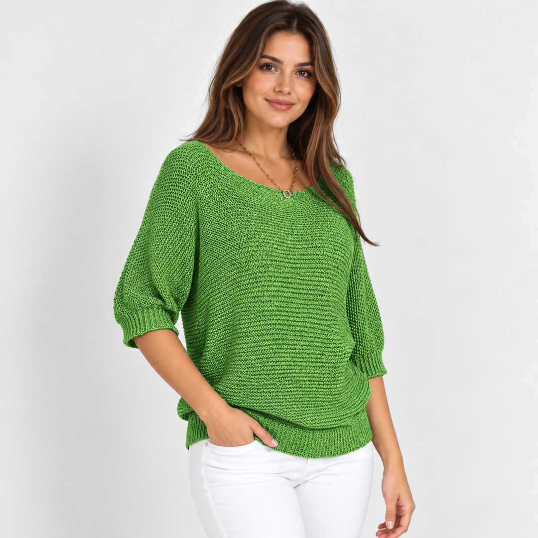Ingrid | Chunky Strikpullover til Kvinder med Halvlange Ærmer