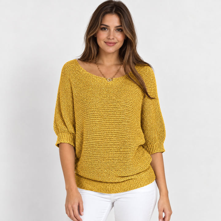 Ingrid | Chunky Strikpullover til Kvinder med Halvlange Ærmer