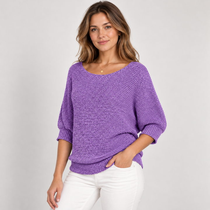 Ingrid | Chunky Strikpullover til Kvinder med Halvlange Ærmer