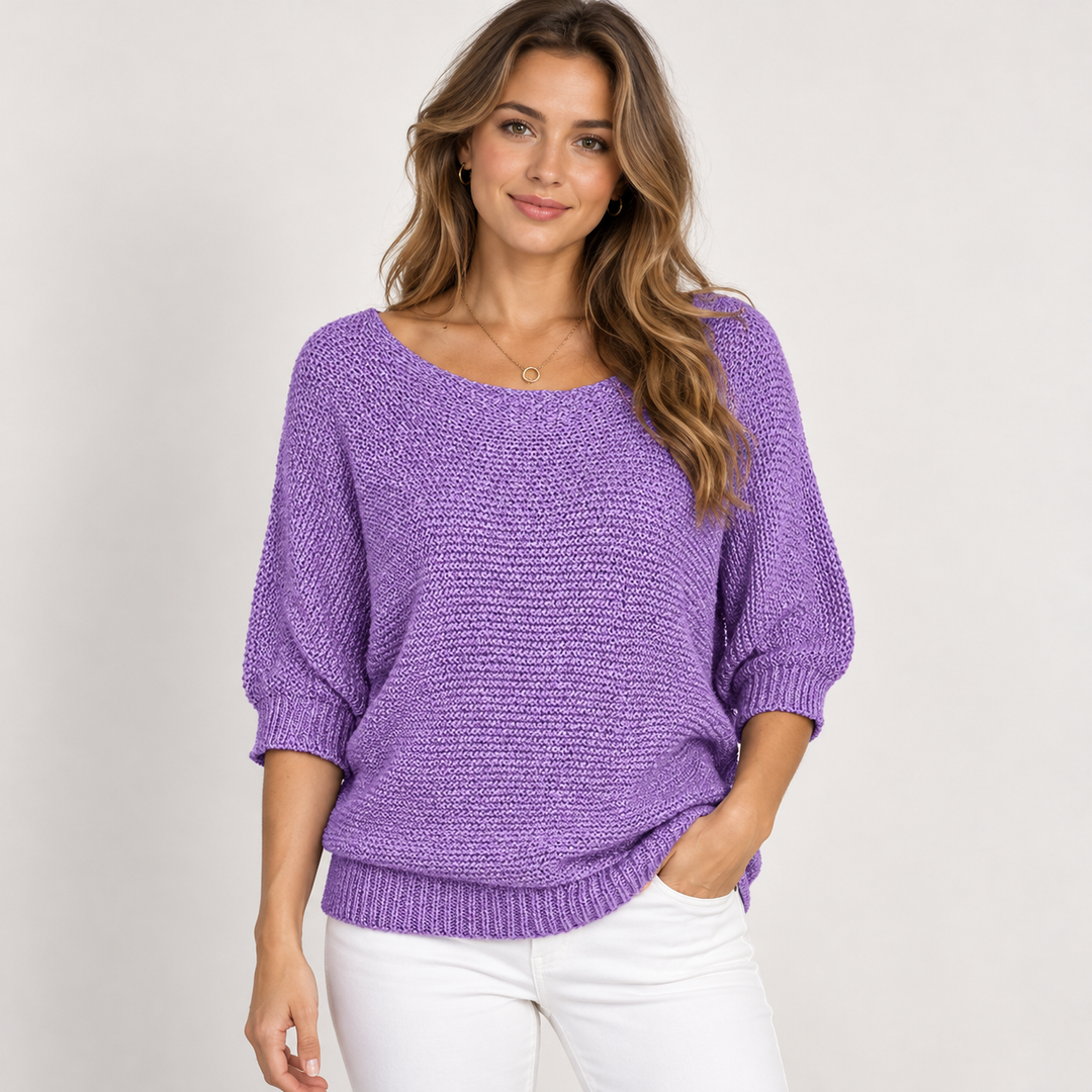 Ingrid | Chunky Strikpullover til Kvinder med Halvlange Ærmer
