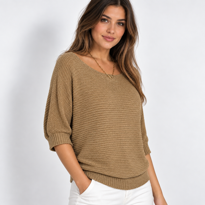 Ingrid | Chunky Strikpullover til Kvinder med Halvlange Ærmer