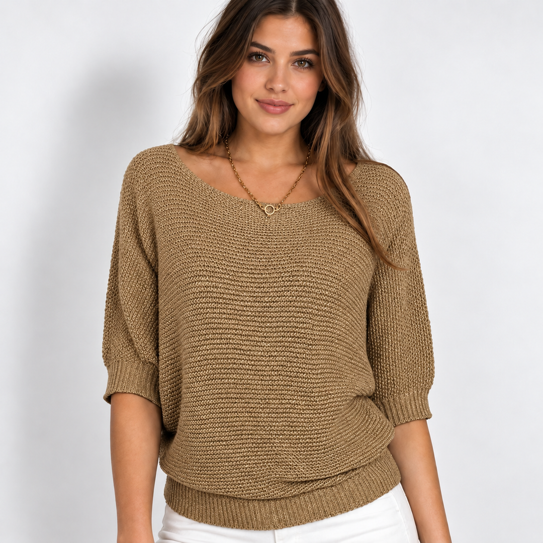 Ingrid | Chunky Strikpullover til Kvinder med Halvlange Ærmer