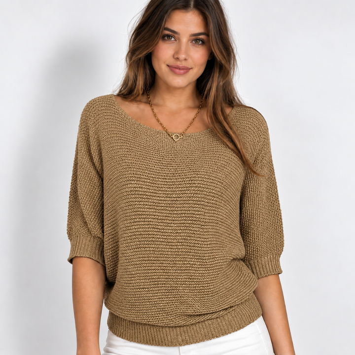 Ingrid | Chunky Strikpullover til Kvinder med Halvlange Ærmer