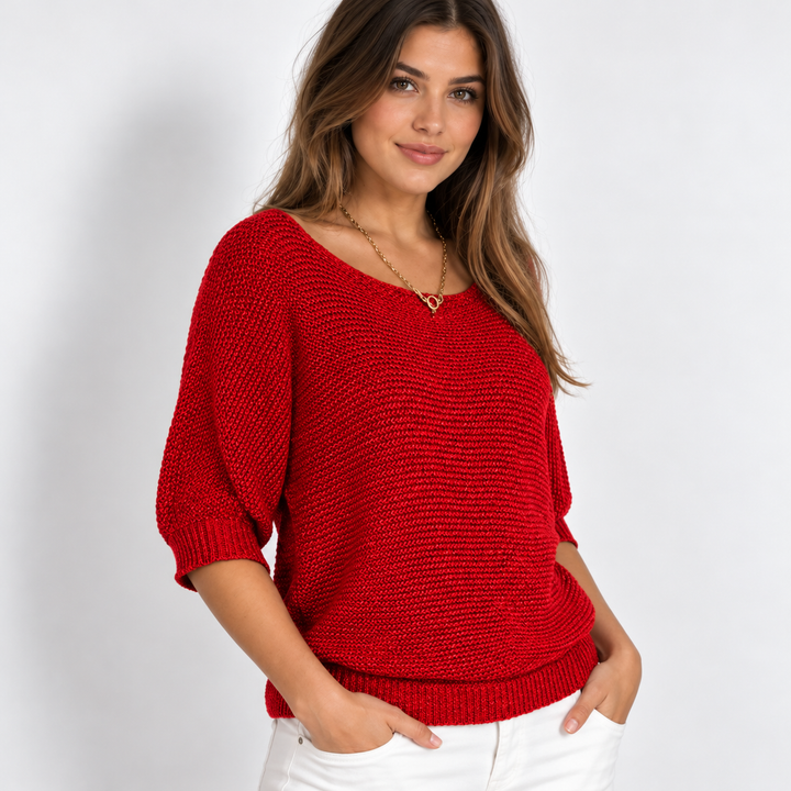 Ingrid | Chunky Strikpullover til Kvinder med Halvlange Ærmer