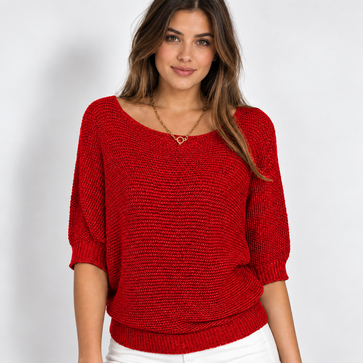 Ingrid | Chunky Strikpullover til Kvinder med Halvlange Ærmer