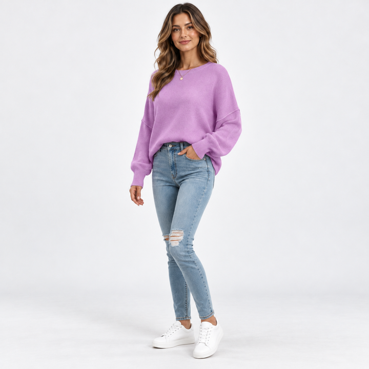 Jette | Pullover til Kvinder med Rund Hals og Afslappet Pasform Abrikos