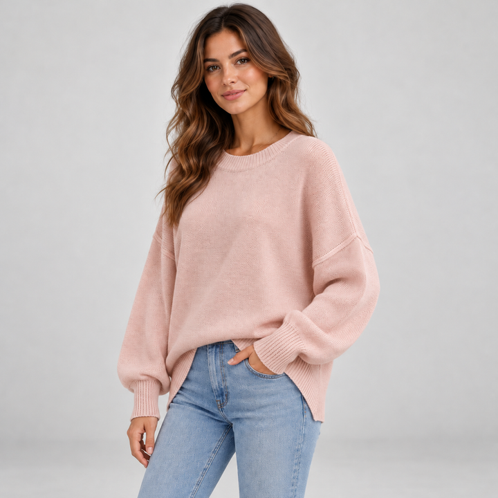Jette | Pullover til Kvinder med Rund Hals og Afslappet Pasform Abrikos