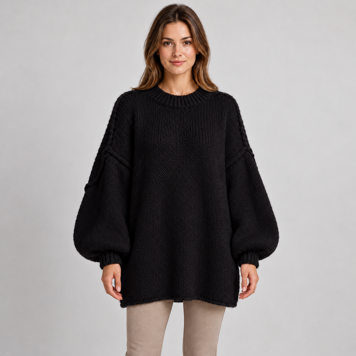Kaja | Oversized Striktrøje til Kvinder med Rund Hals