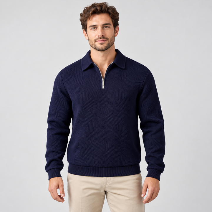 Kasper | Tekstureret Half-Zip Sweatshirt til Mænd med Polokrave