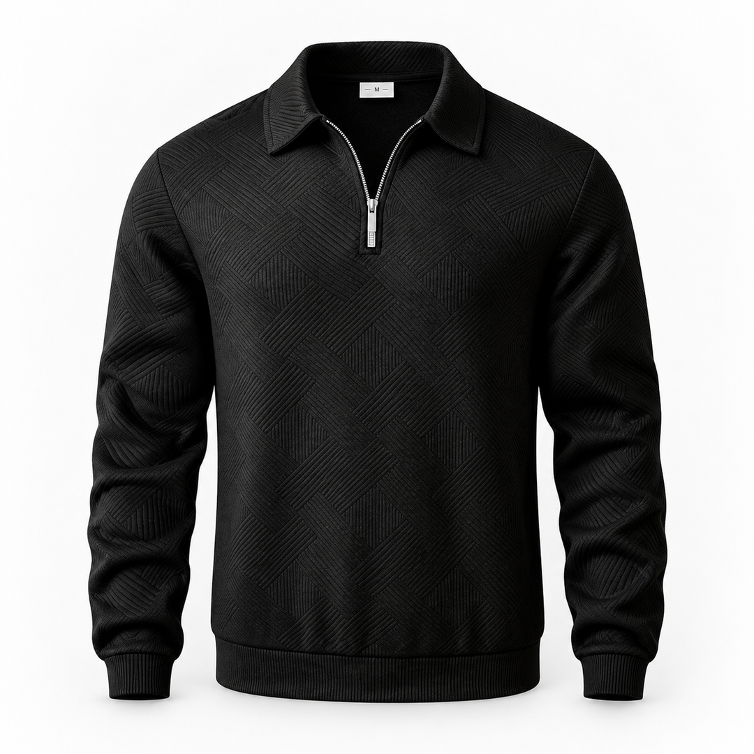 Kasper | Tekstureret Half-Zip Sweatshirt til Mænd med Polokrave
