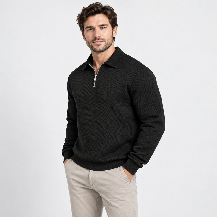 Kasper | Tekstureret Half-Zip Sweatshirt til Mænd med Polokrave