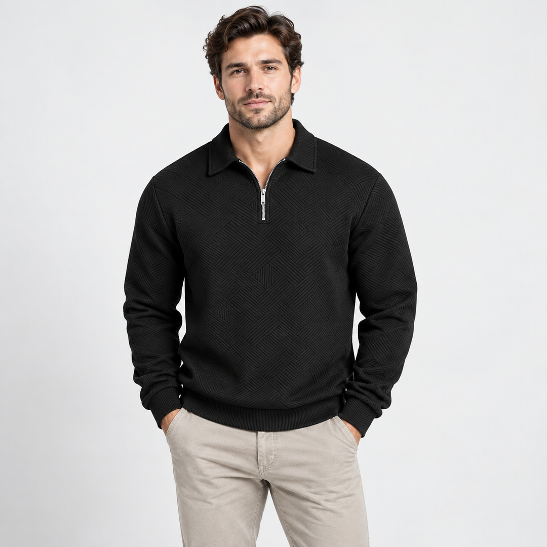 Kasper | Tekstureret Half-Zip Sweatshirt til Mænd med Polokrave