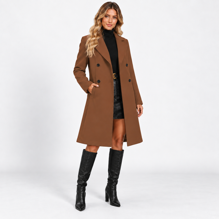 Lene | Dobbeltradet Trenchcoat til Kvinder med Reverskrave