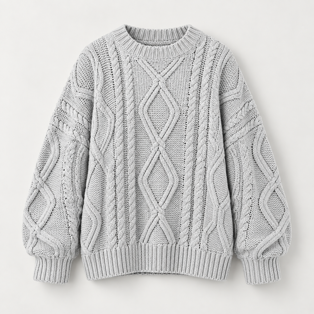 Lisbeth | Oversized Kabelstrikket Sweater til Kvinder med Rund Hals Abrikos