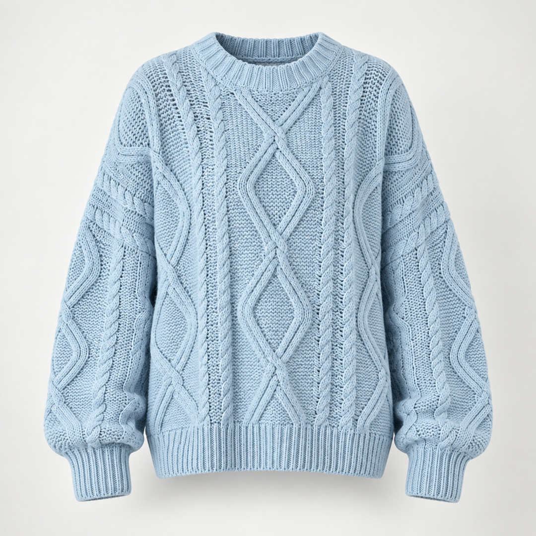Lisbeth | Oversized Kabelstrikket Sweater til Kvinder med Rund Hals Abrikos