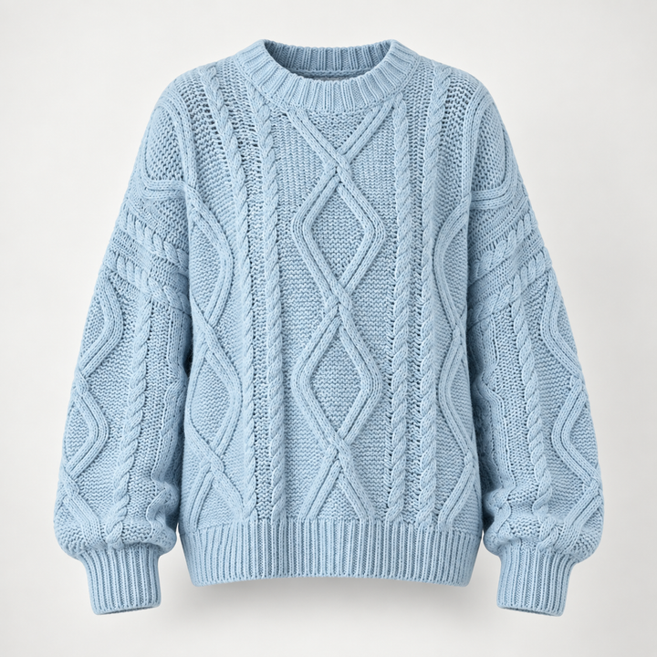 Lisbeth | Oversized Kabelstrikket Sweater til Kvinder med Rund Hals Abrikos