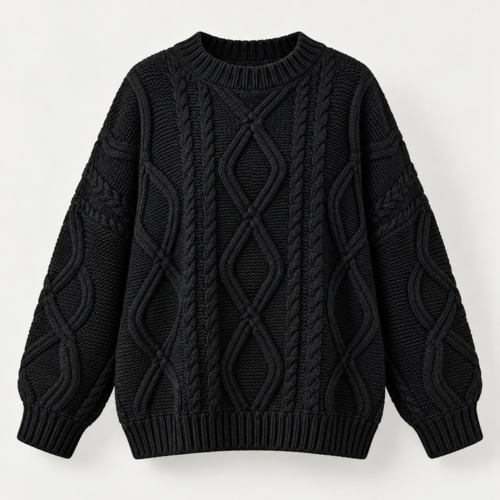 Lisbeth | Oversized Kabelstrikket Sweater til Kvinder med Rund Hals Abrikos