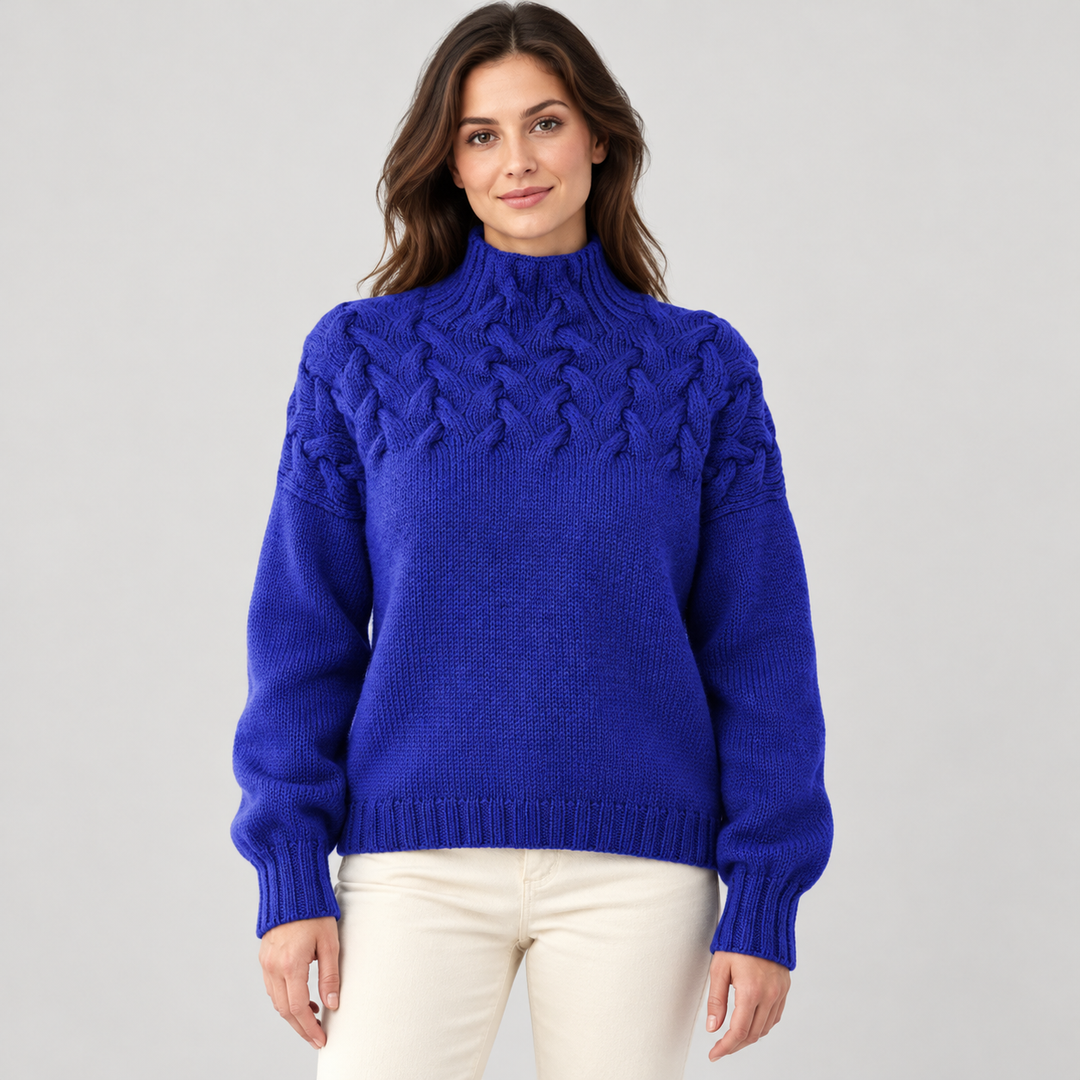 Liva | Kabelstrikket Rullekravesweater til Kvinder med Lange Ærmer