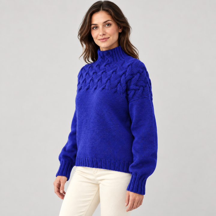 Liva | Kabelstrikket Rullekravesweater til Kvinder med Lange Ærmer