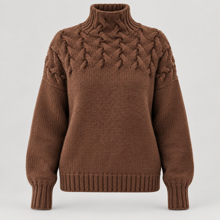 Liva | Kabelstrikket Rullekravesweater til Kvinder med Lange Ærmer