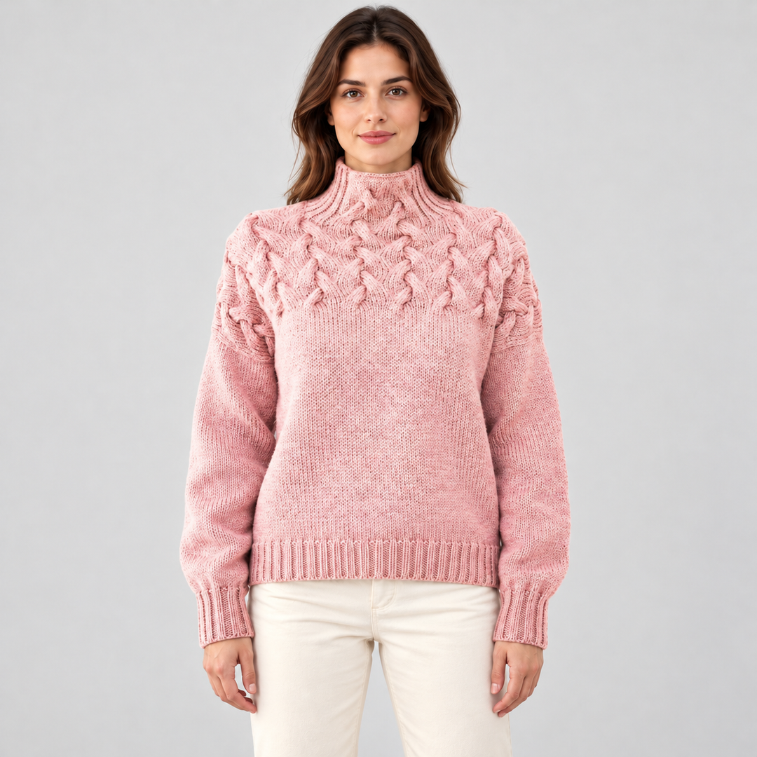 Liva | Kabelstrikket Rullekravesweater til Kvinder med Lange Ærmer