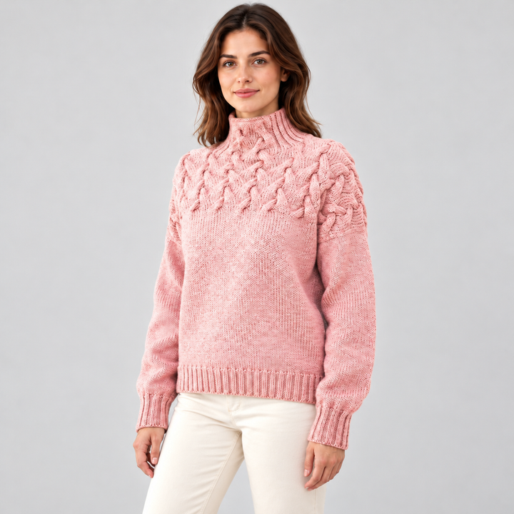Liva | Kabelstrikket Rullekravesweater til Kvinder med Lange Ærmer