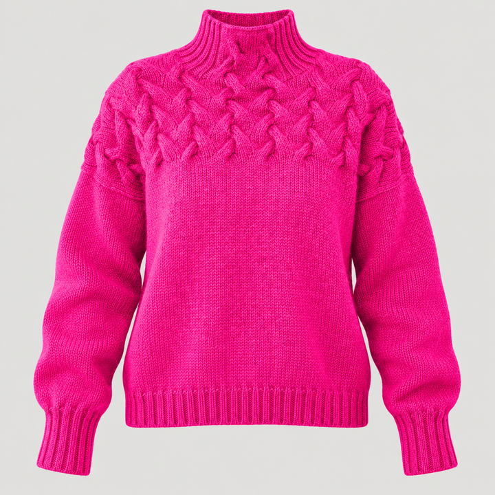 Liva | Kabelstrikket Rullekravesweater til Kvinder med Lange Ærmer