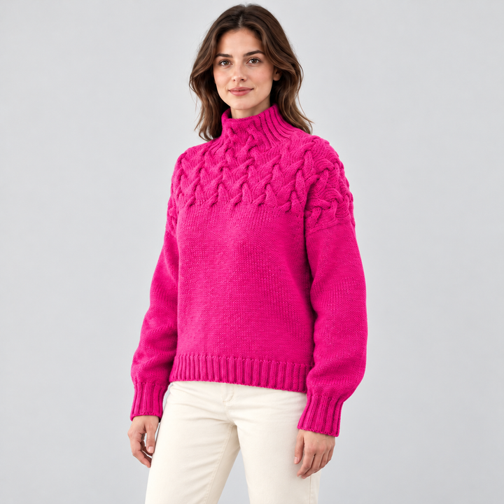 Liva | Kabelstrikket Rullekravesweater til Kvinder med Lange Ærmer