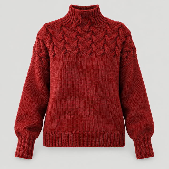 Liva | Kabelstrikket Rullekravesweater til Kvinder med Lange Ærmer