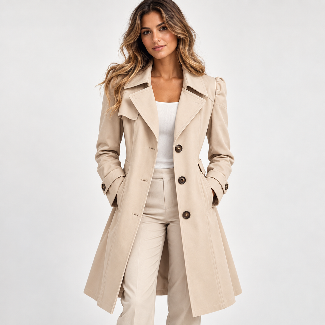 Louise | Lang Trenchcoat til Kvinder med Reverskrave Beige