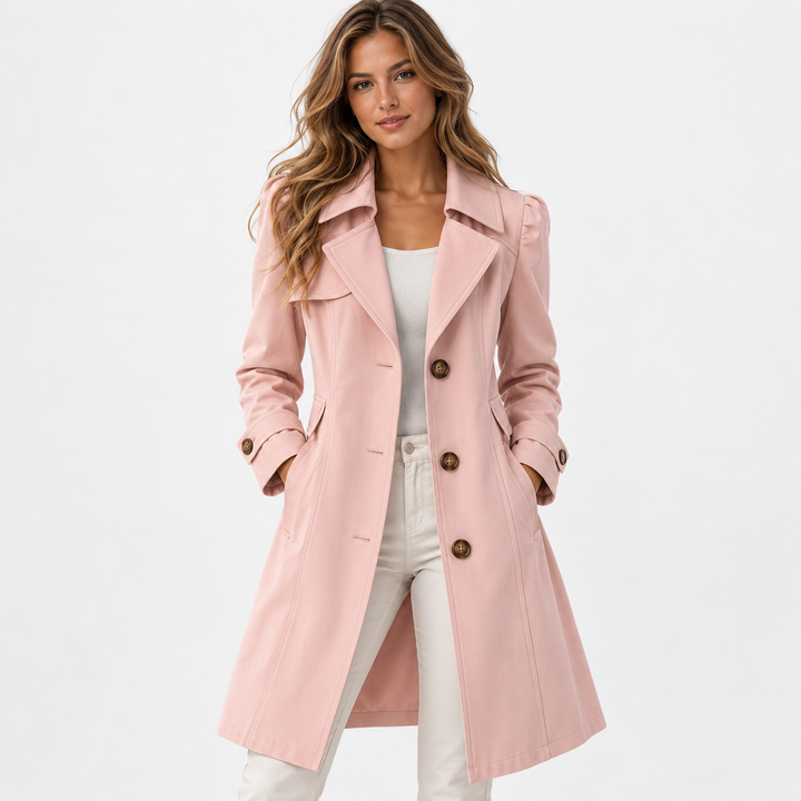 Louise | Lang Trenchcoat til Kvinder med Reverskrave Beige