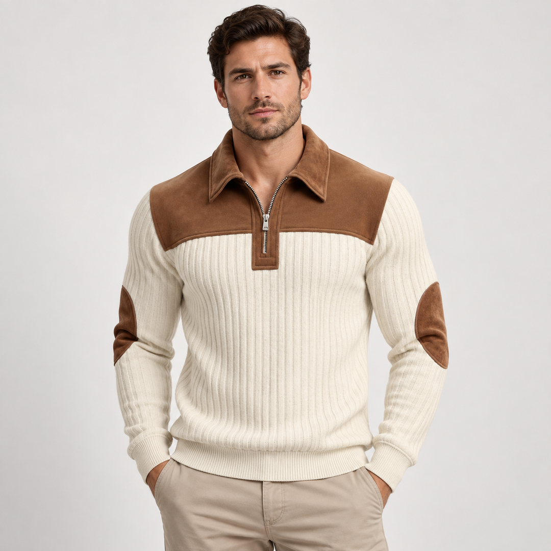 Mads | Colorblock Half-Zip Sweater til Mænd med Krave