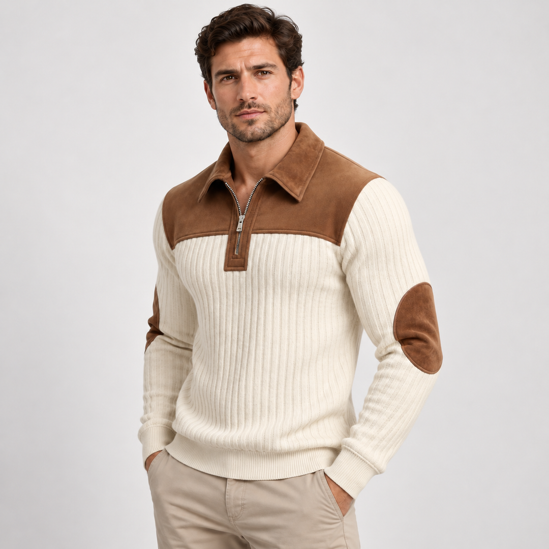 Mads | Colorblock Half-Zip Sweater til Mænd med Krave