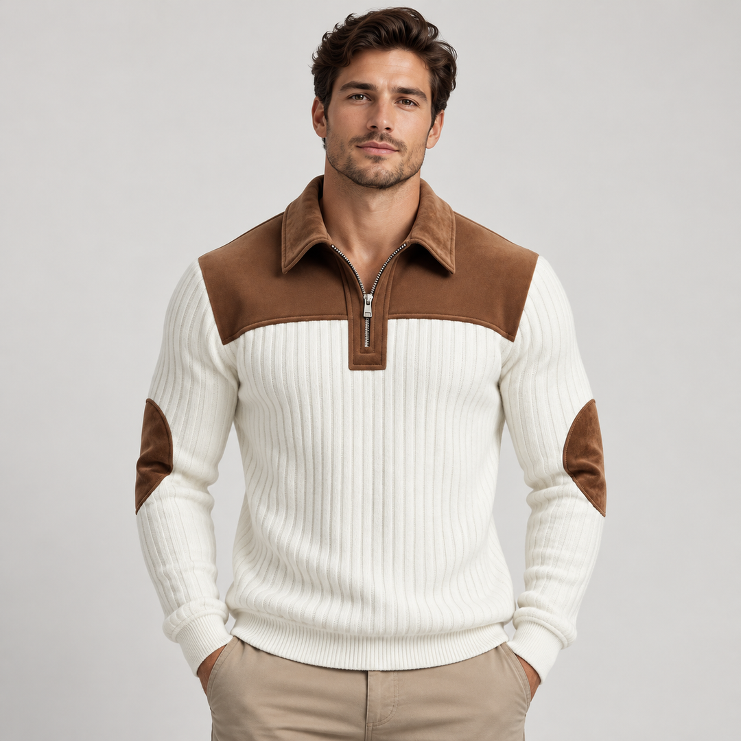 Mads | Colorblock Half-Zip Sweater til Mænd med Krave
